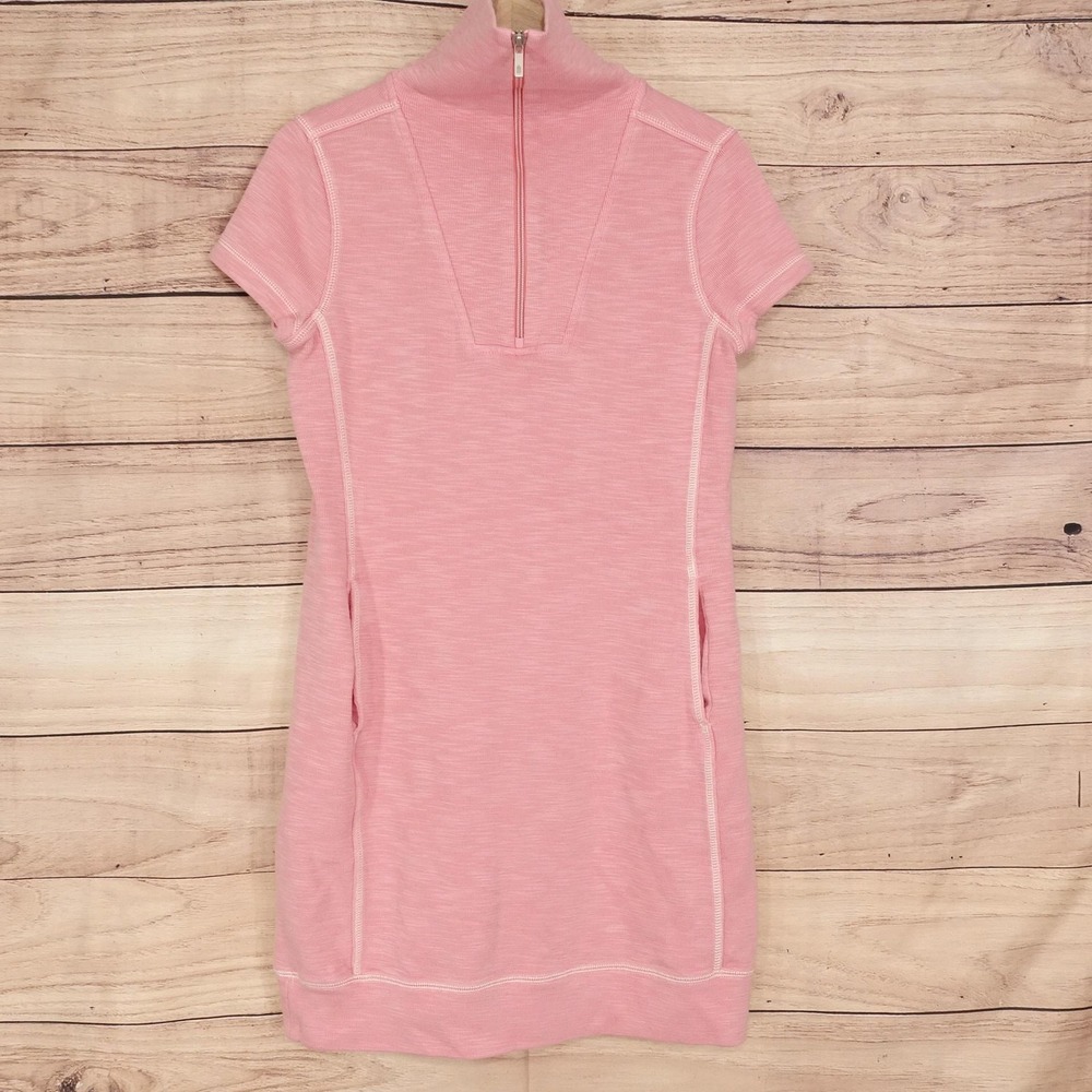 Tommy Bahama Sweater Dress Womens XS Pink Shift Mock Neck Zip Knit Pockets